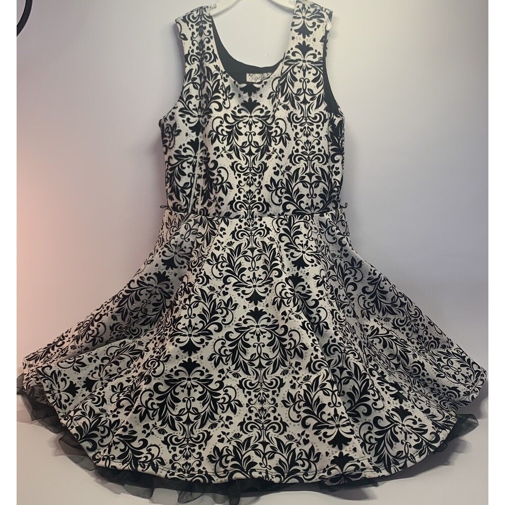 Knit Works Girls Sz 12 Black/White Slip Lined Sleeveless Formal Holiday Dress